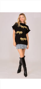 Anna Black Cheetah Sweater Top