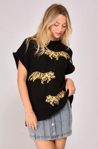 Anna Black Cheetah Sweater Top