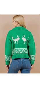 Bay Green Deer Zip Sweater