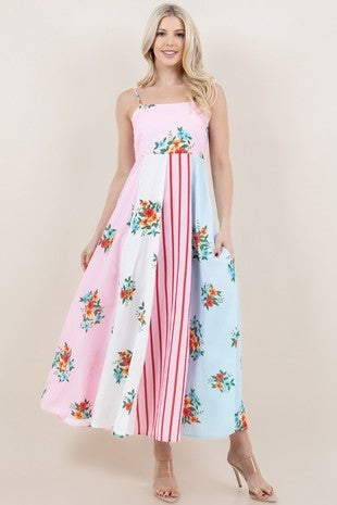 Blake Patchwork Maxi Dress with Smocked Back and Pockets