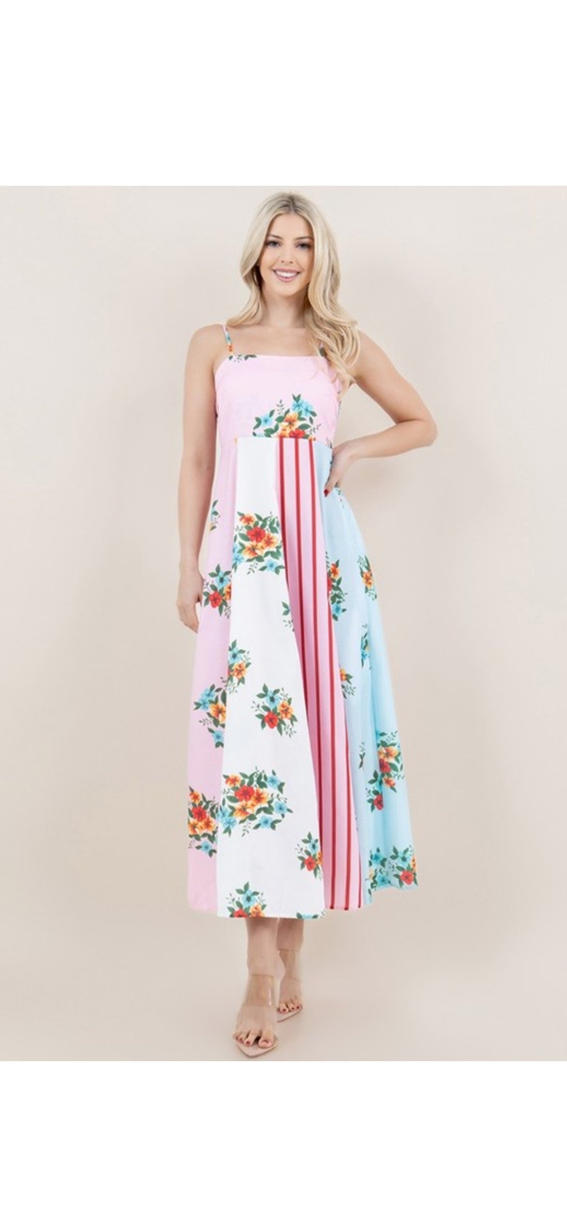 Blake Patchwork Maxi Dress with Smocked Back and Pockets