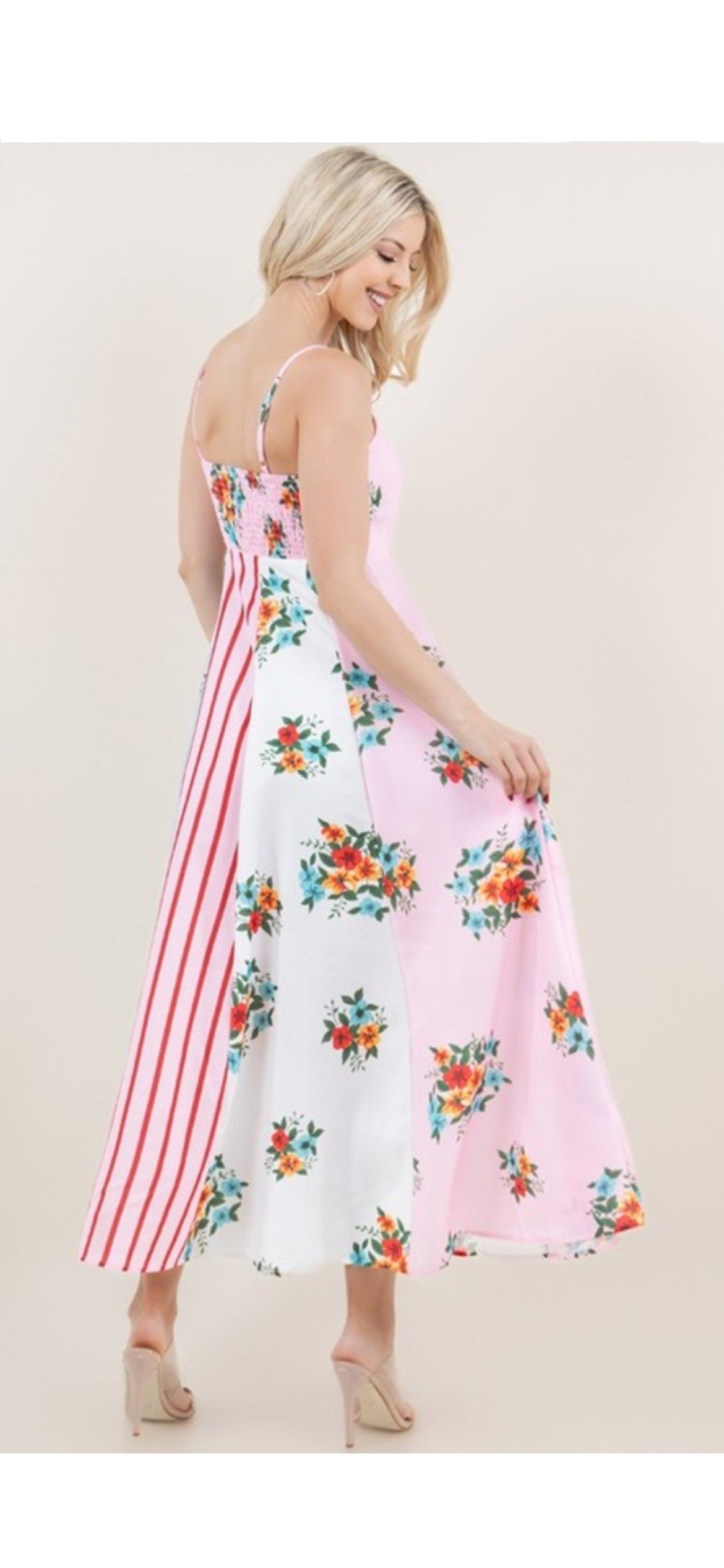 Blake Patchwork Maxi Dress with Smocked Back and Pockets