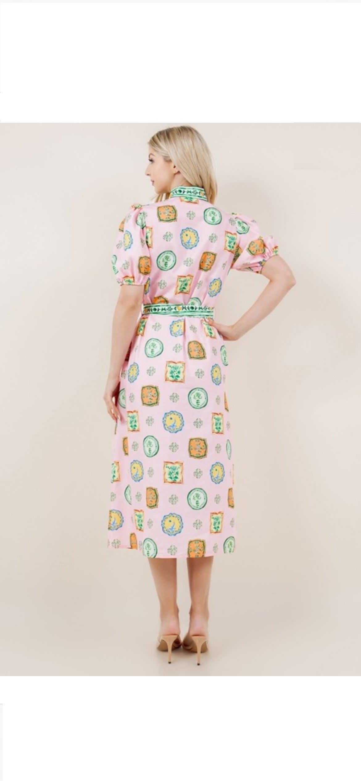 Cameron Pink Short Sleeve Button Down Dress with Matching Sash Belt