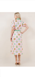 Cameron Pink Short Sleeve Button Down Dress with Matching Sash Belt