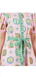 Cameron Pink Short Sleeve Button Down Dress with Matching Sash Belt