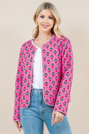 Kate Pink Flower Print Quilted Jacket