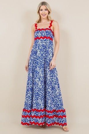 Liberty Blue Print Dress With Red Accents