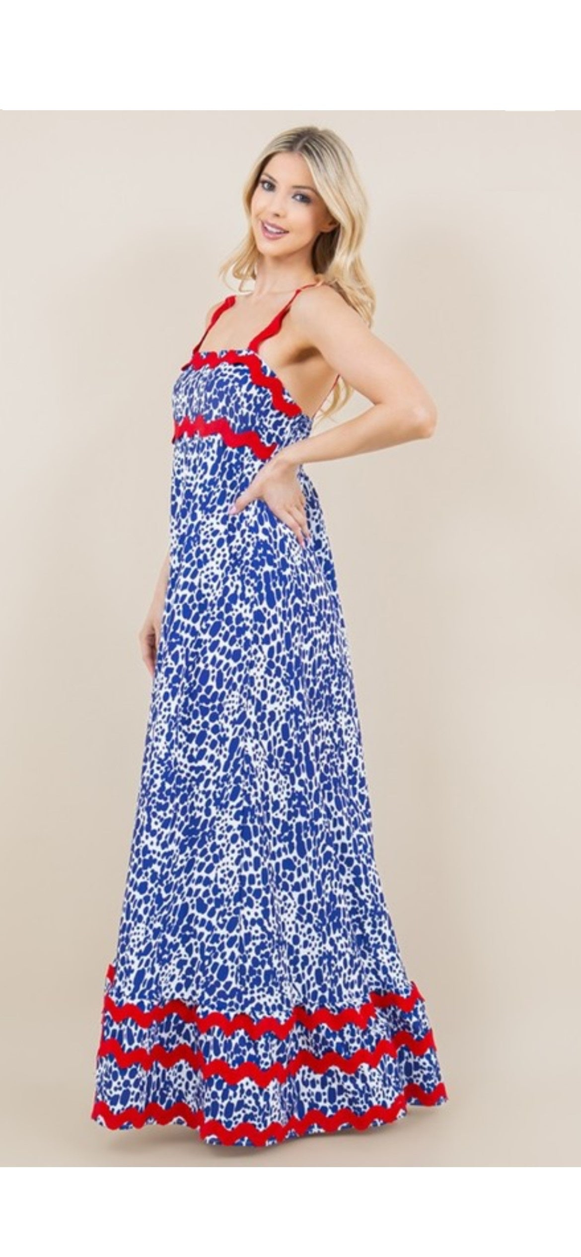 Liberty Blue Print Dress With Red Accents