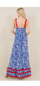 Liberty Blue Print Dress With Red Accents