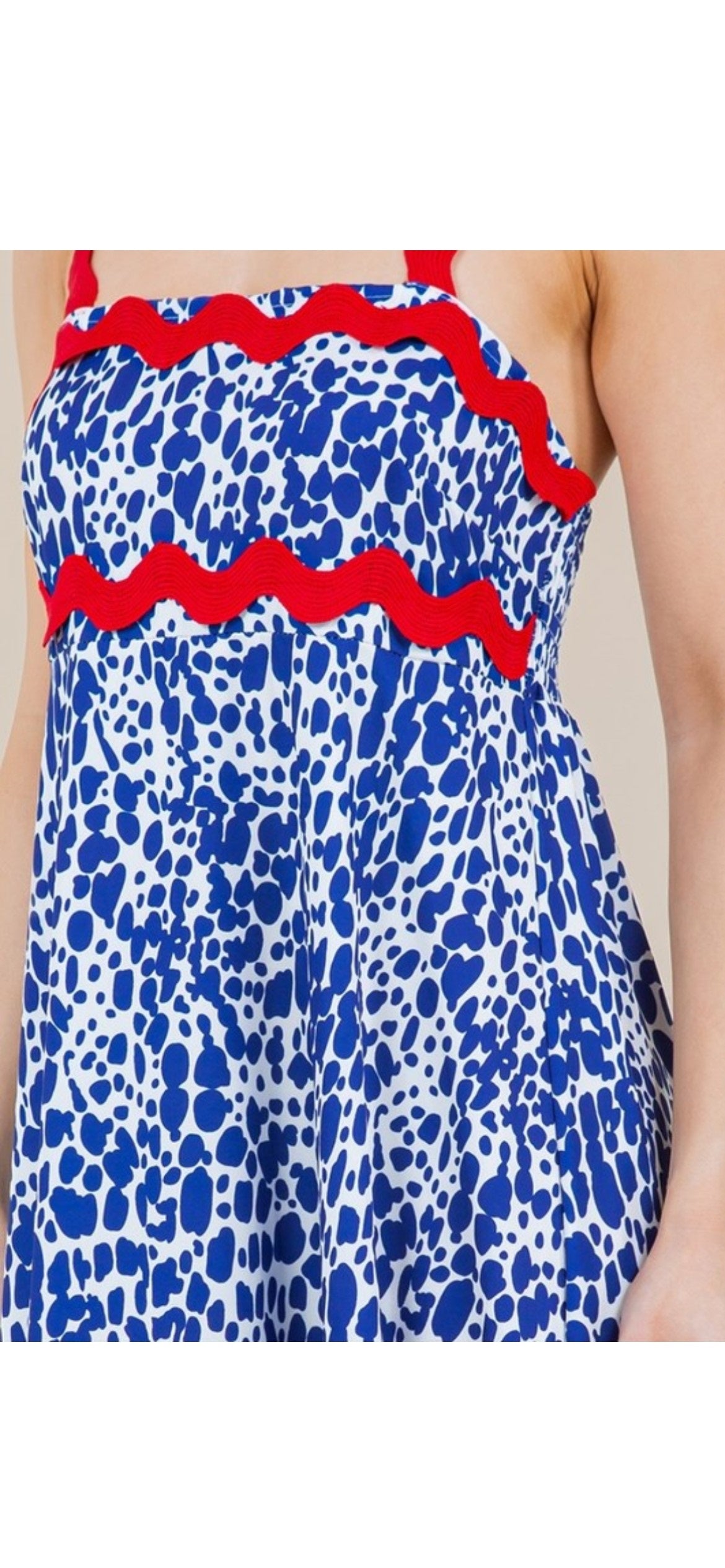 Liberty Blue Print Dress With Red Accents