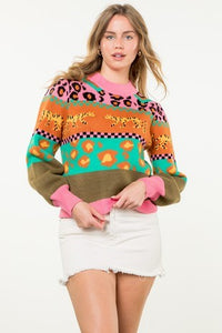 Lucy Pink Cheetah Pattern Sweater