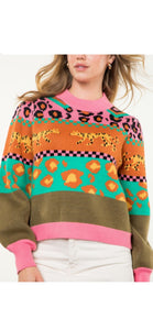 Lucy Pink Cheetah Pattern Sweater