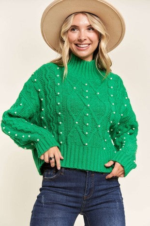 Noel Green Pearl Accent Sweater