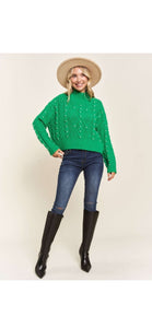 Noel Green Pearl Accent Sweater