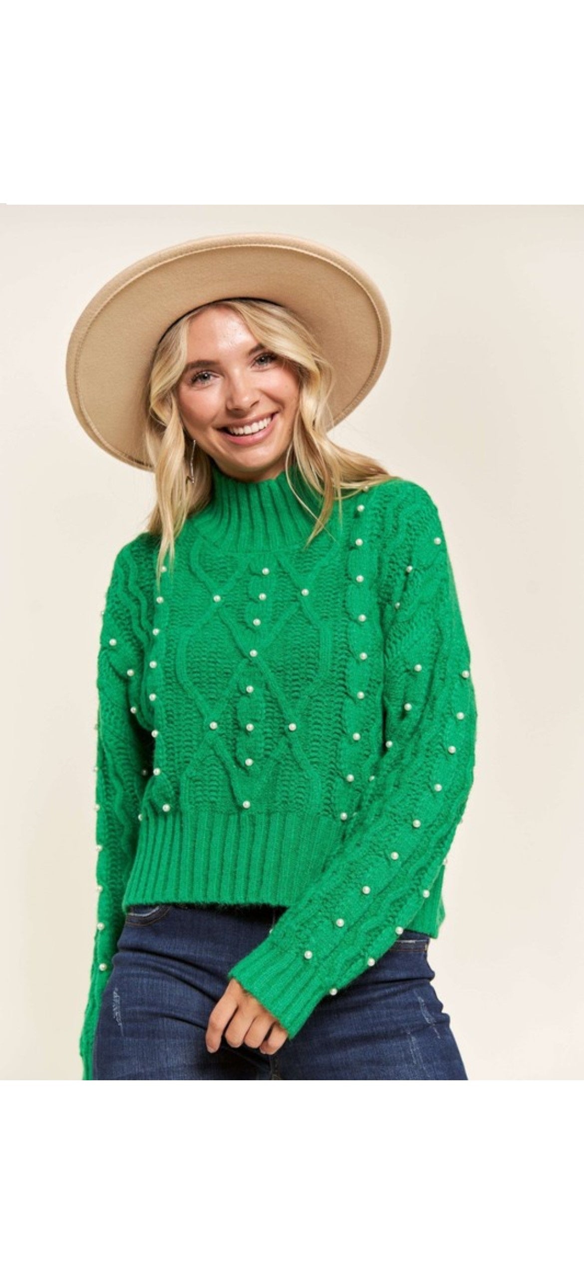 Noel Green Pearl Accent Sweater