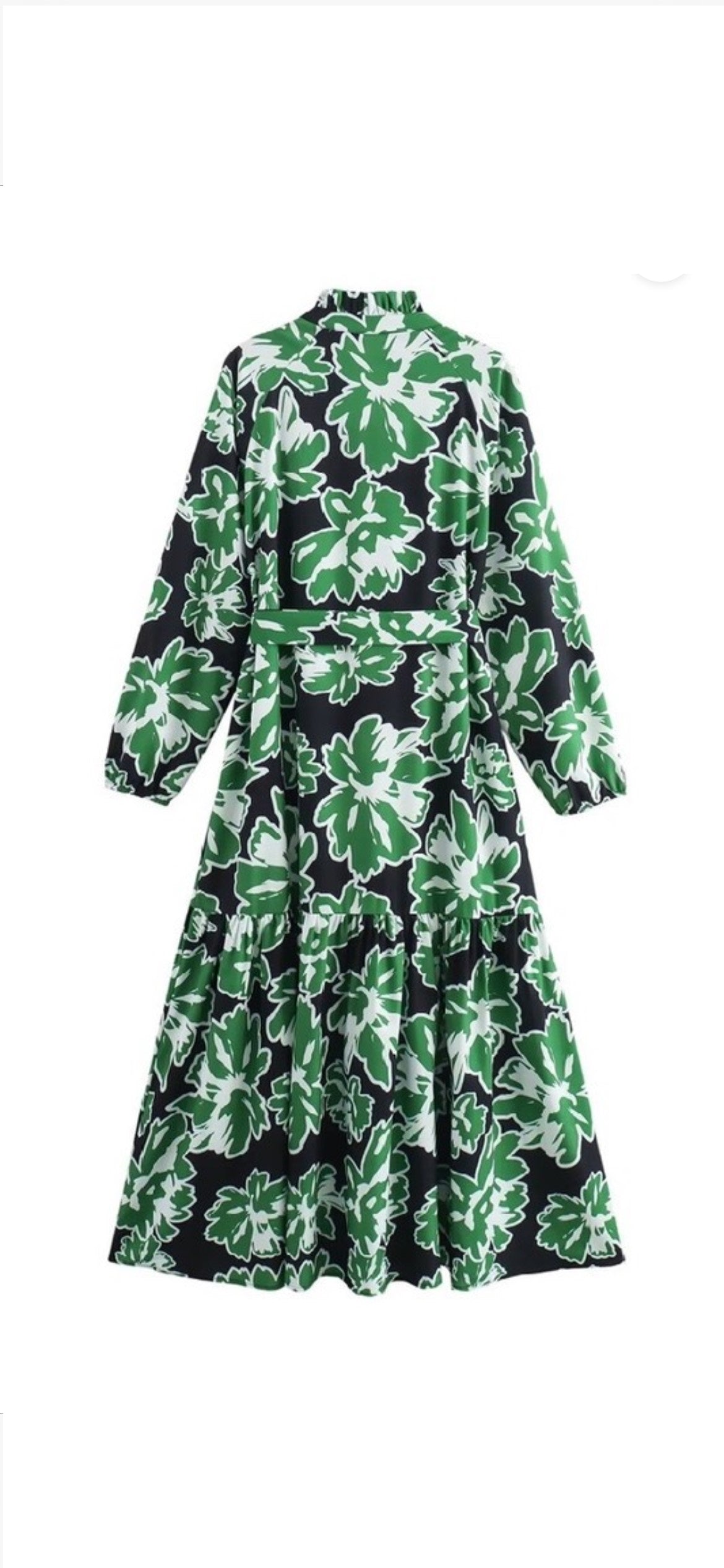 Shannon Black and Green Floral Print Long Sleeve Dress